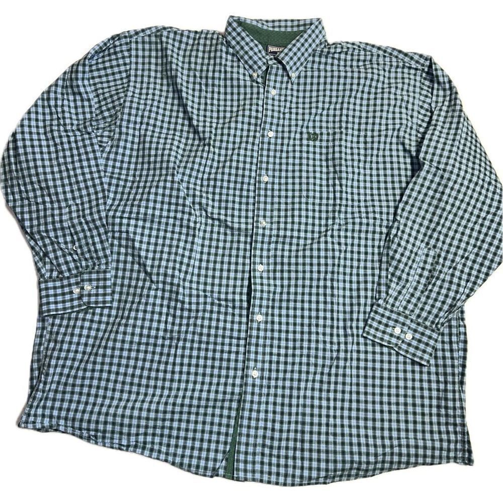 Vintage Panhandle Slim Green Blue Checkered Plaid Button Down Shirt Men’s‎ 2XL
